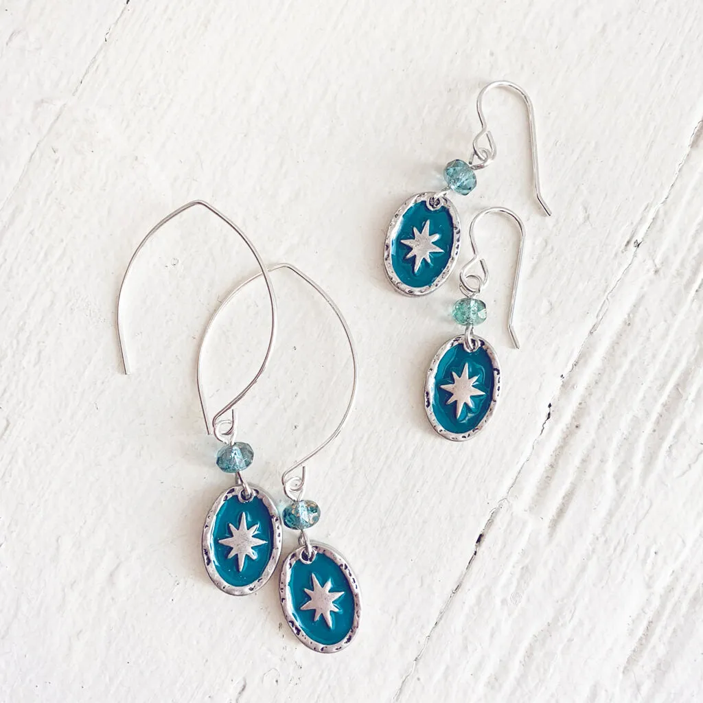 stargazer // enamel and brass or silver plated oval starburst earrings