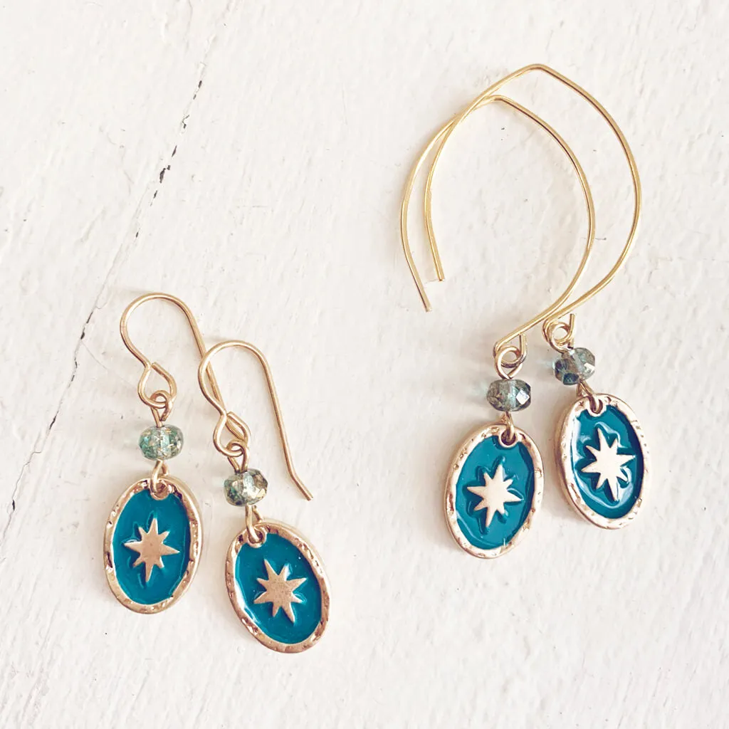 stargazer // enamel and brass or silver plated oval starburst earrings