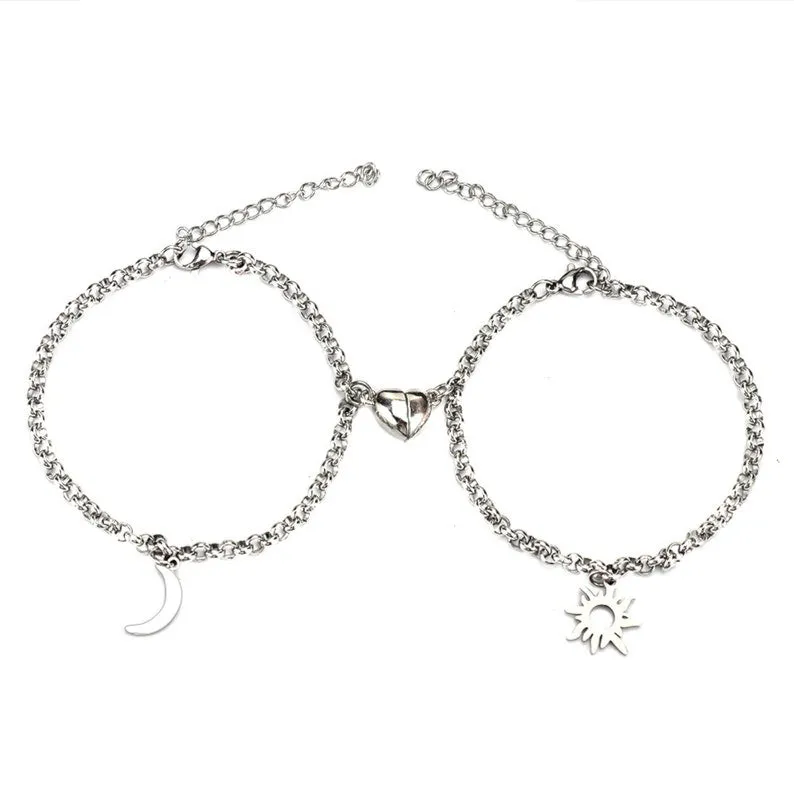 Sun And Moon Bracelet with Heart Magnets Couples Bracelet Jewelry Matching Bracelet