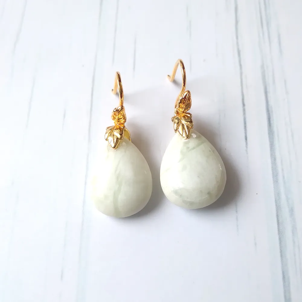 Teardrop White Jade Single Drop Earrings