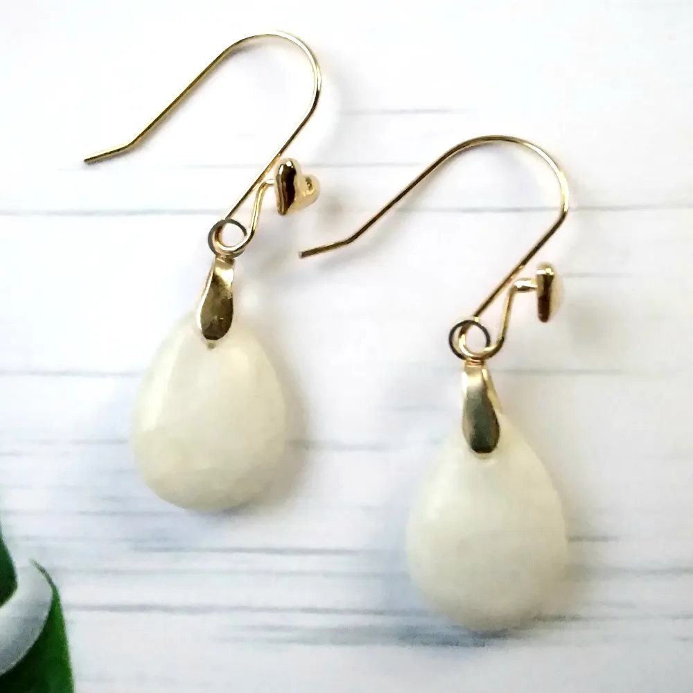 Teardrop White Jade Single Drop Earrings