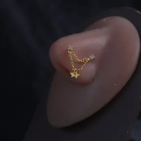 Two Nose Hole Dangle Butterfly Stud Ring Piercing