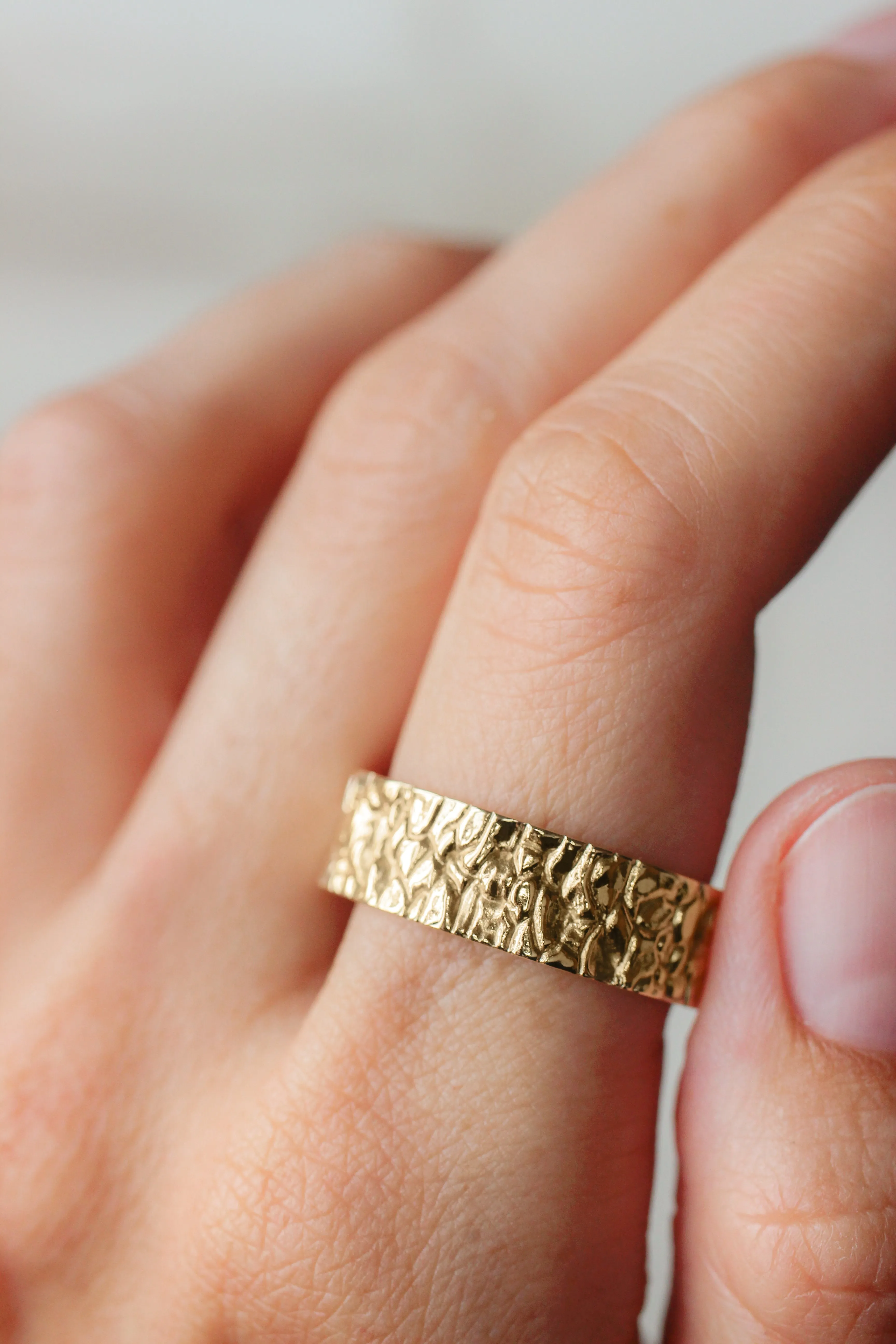 Wedding bands set for couple, rock textured rings