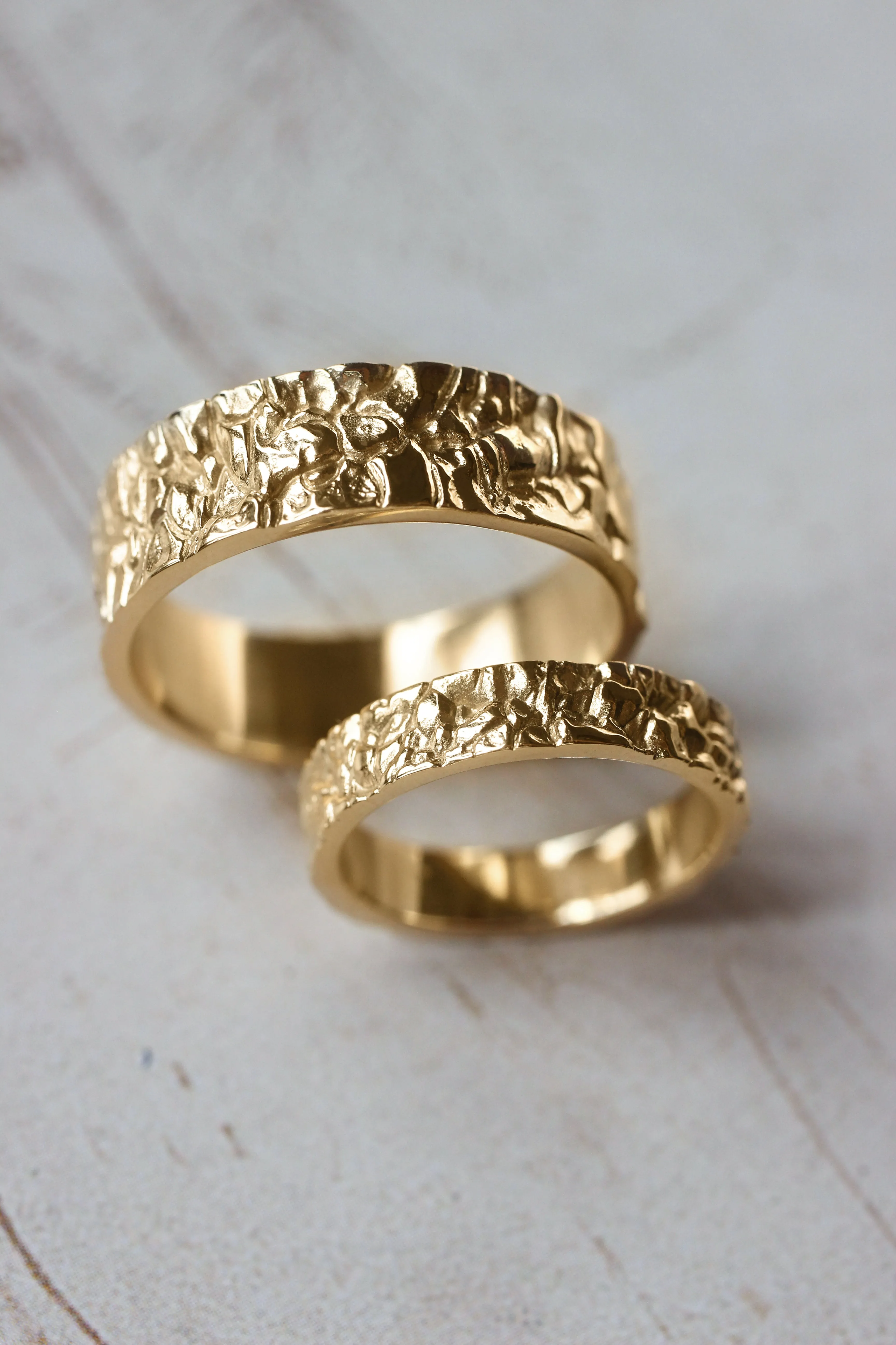 Wedding bands set for couple, rock textured rings